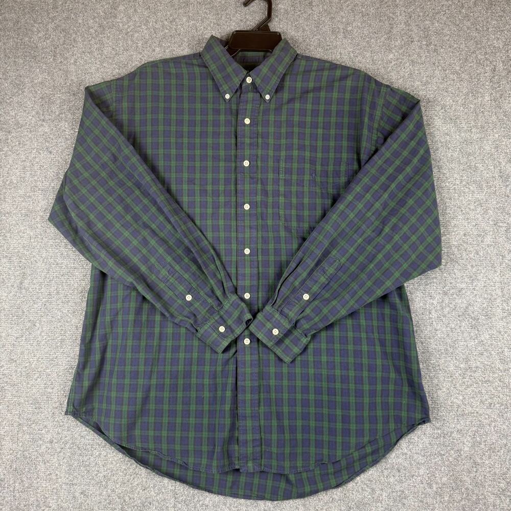 Ralph Lauren Blaire Men's Blue Green Tartan Plaid 100% Cotton Button Down XL